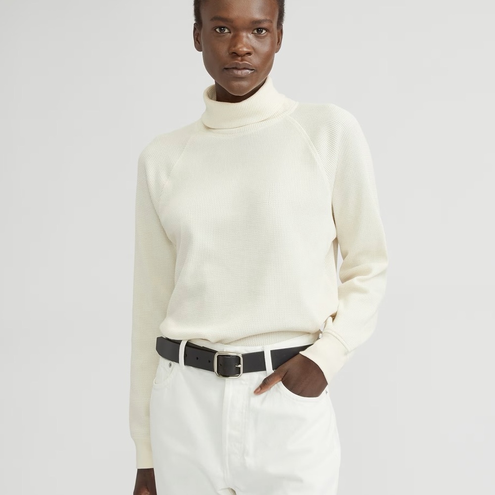 Everlane Organic Cotton Waffle Turtleneck in Cream